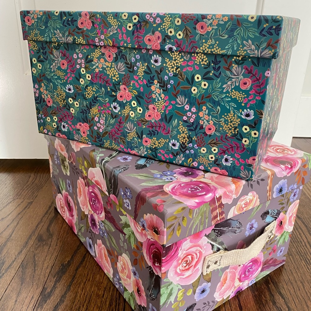 Set of 2 storage boxes photo organizers keepsake storage